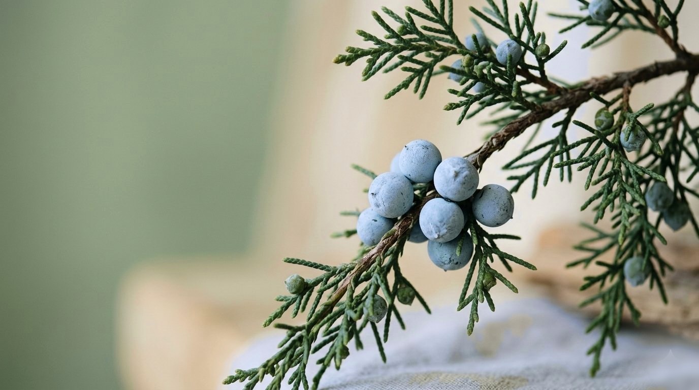 Juniper branch with silvery-blue berries